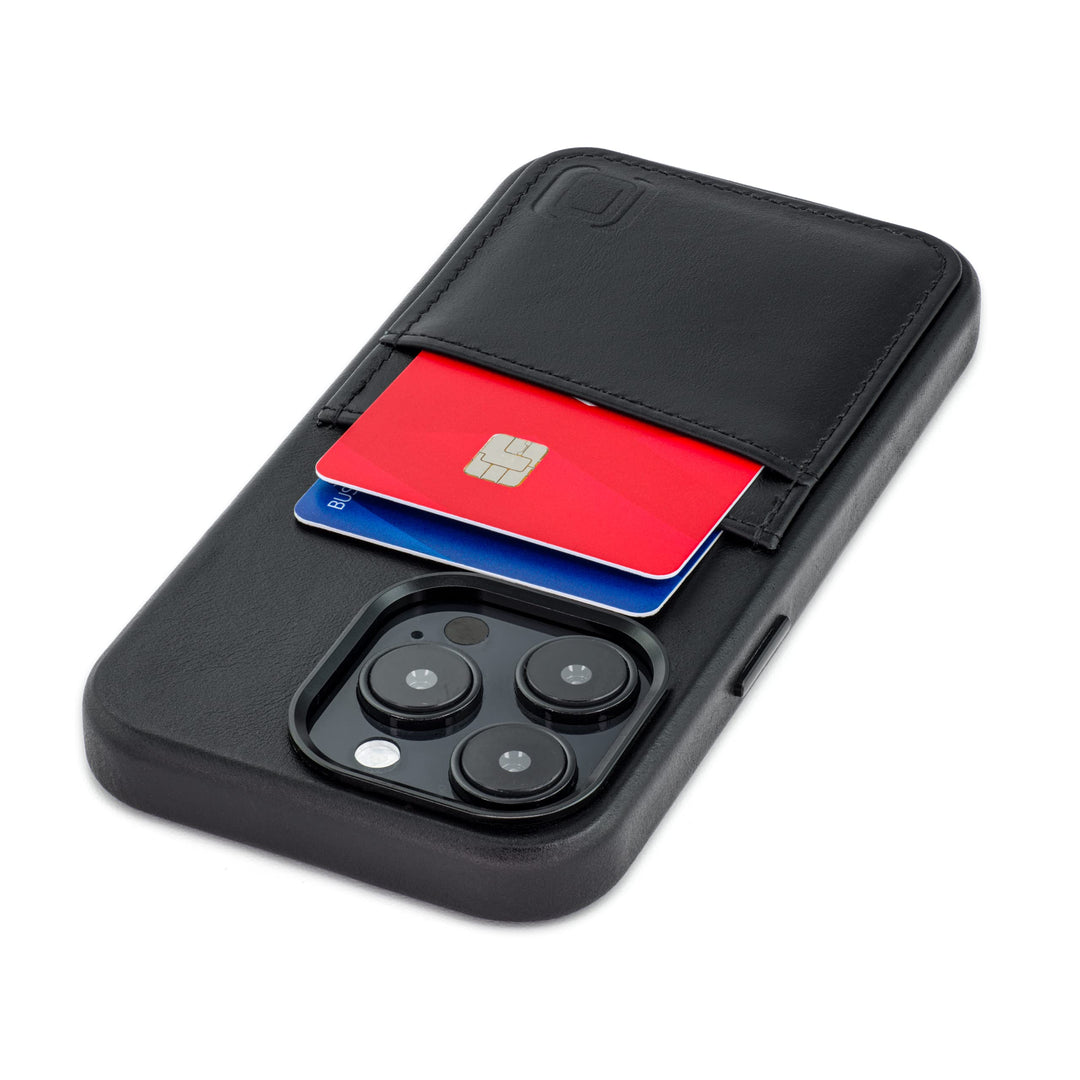 Dockem Echtleder Kartenetui für iPhone 14 Pro mit Kartenfachen und Integrierter Metallplatte zur Mag