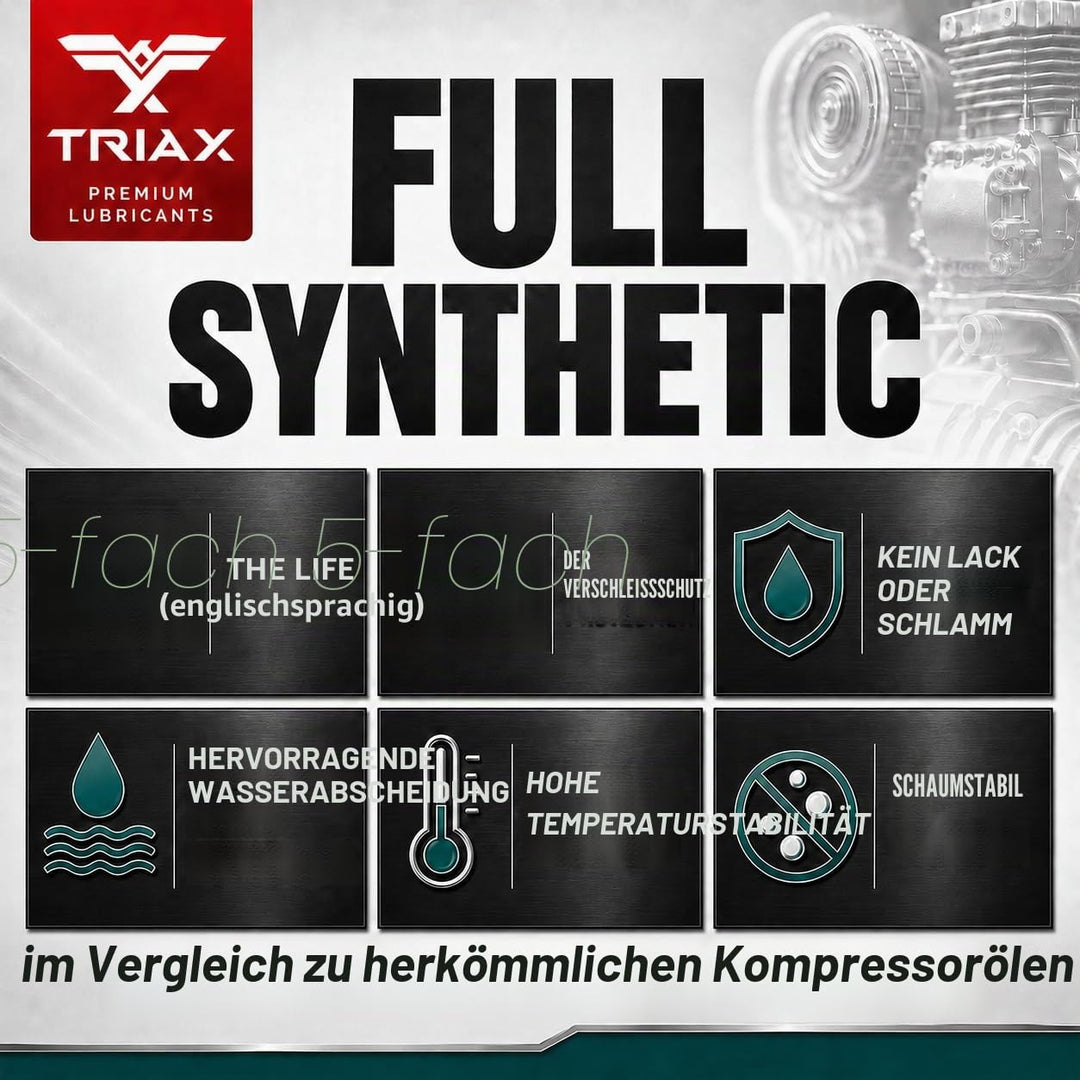 TRIAX Kompressor MV ISO100 (SAE30) – Vollsynthetisches Kompressor‑Öl, Non Detergent – Hohe Temperatu
