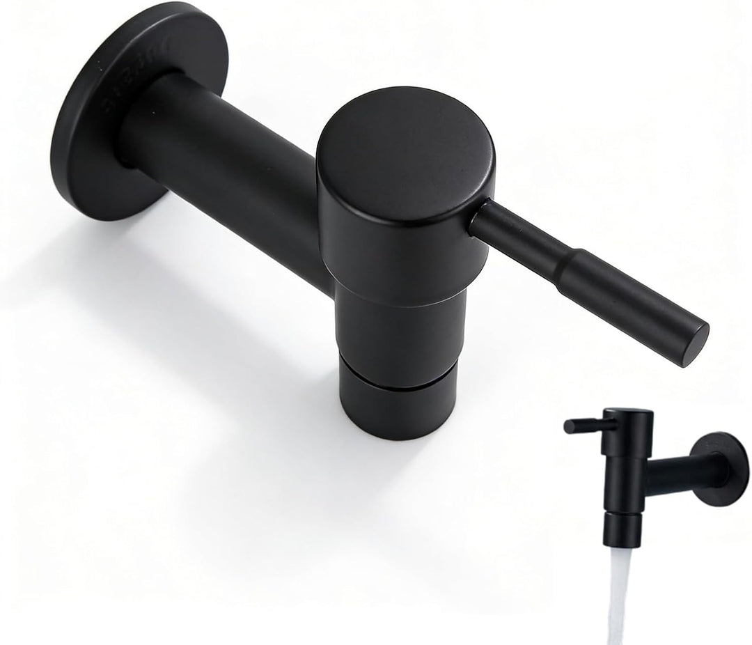 Handwaschtischarmatur Kaltwasser - Matt Schwarz Wandarmatur aus Edelstahl - Bad-Zubehör für Waschbec