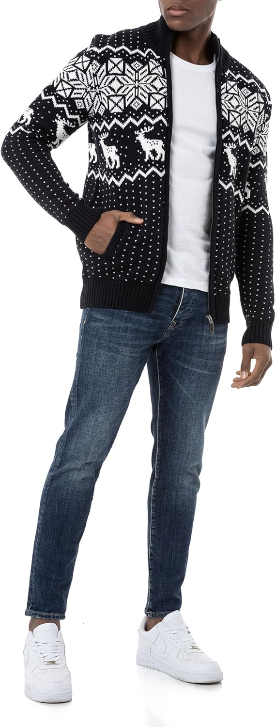 Redbridge Herren Strickjacke Norweger Strickpullover mit Reissverschluss S Navyblau, S Navyblau
