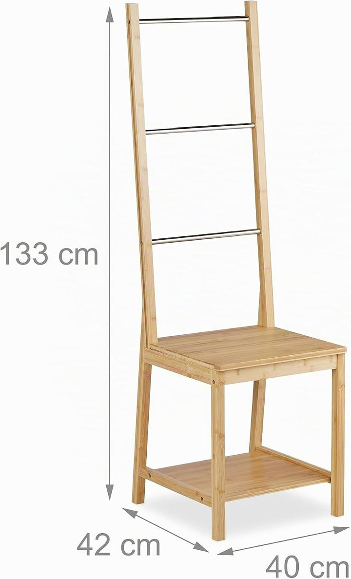 Relaxdays Herrendiener mit Ablage, Bambus, Edelstahl, HBT: 133 x 40 x 42 cm, Kleiderstuhl, Handtuchs