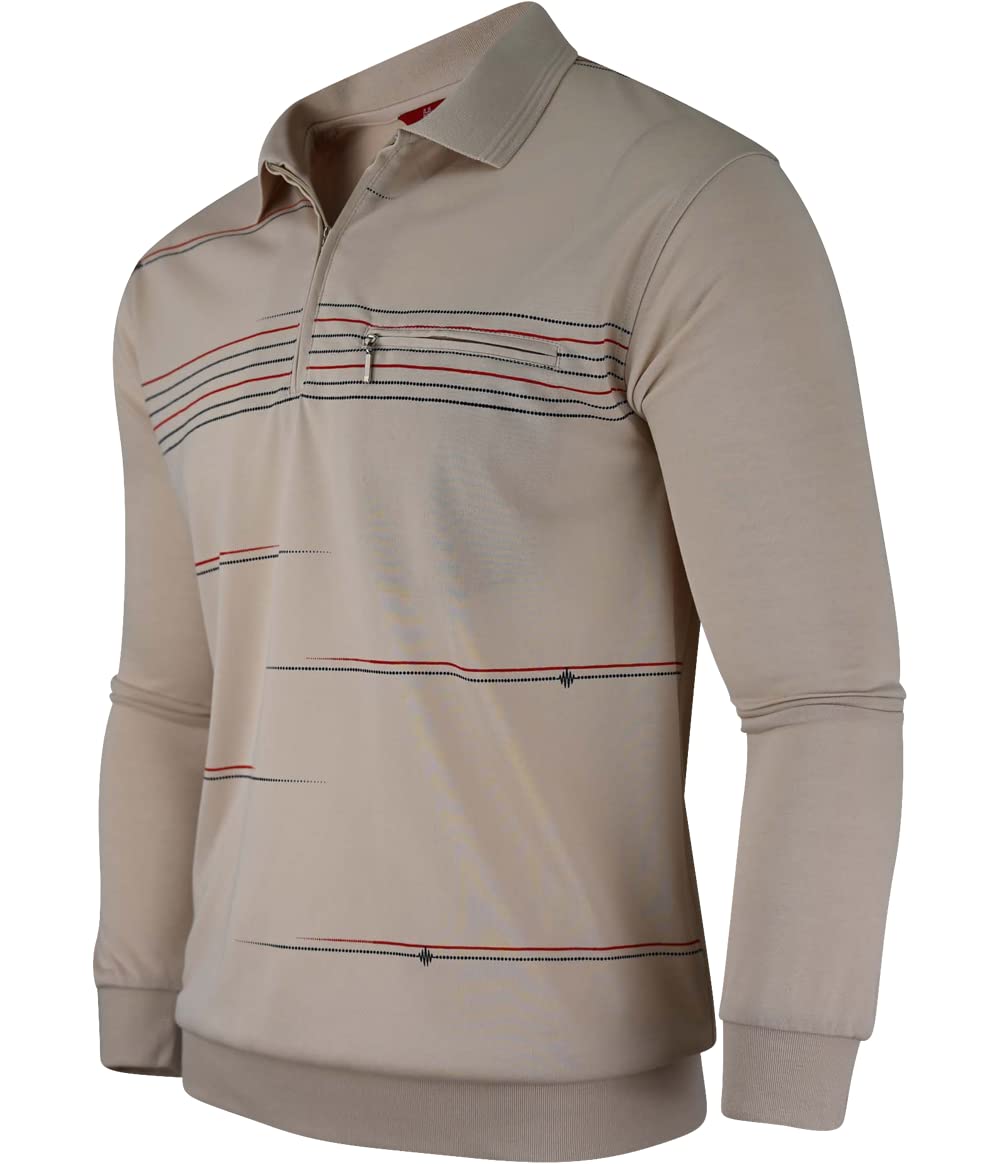 Soltice Herren Langarm Poloshirt mit Brusttasche, Polohemd mit kariert, Gestreiftem Kragen, Blousons