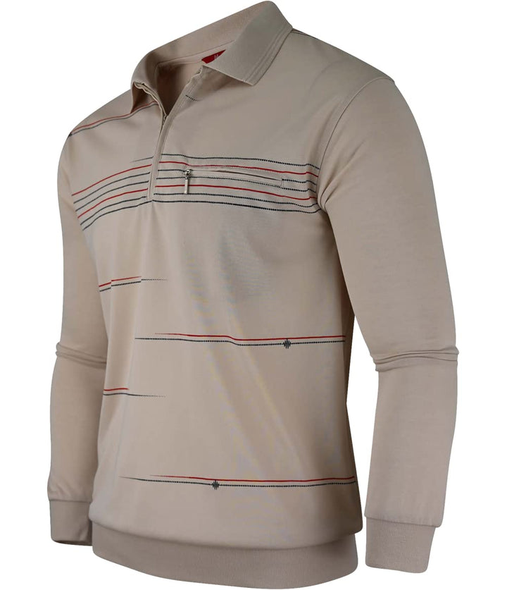 Soltice Herren Langarm Poloshirt mit Brusttasche, Polohemd mit kariert, Gestreiftem Kragen, Blousons