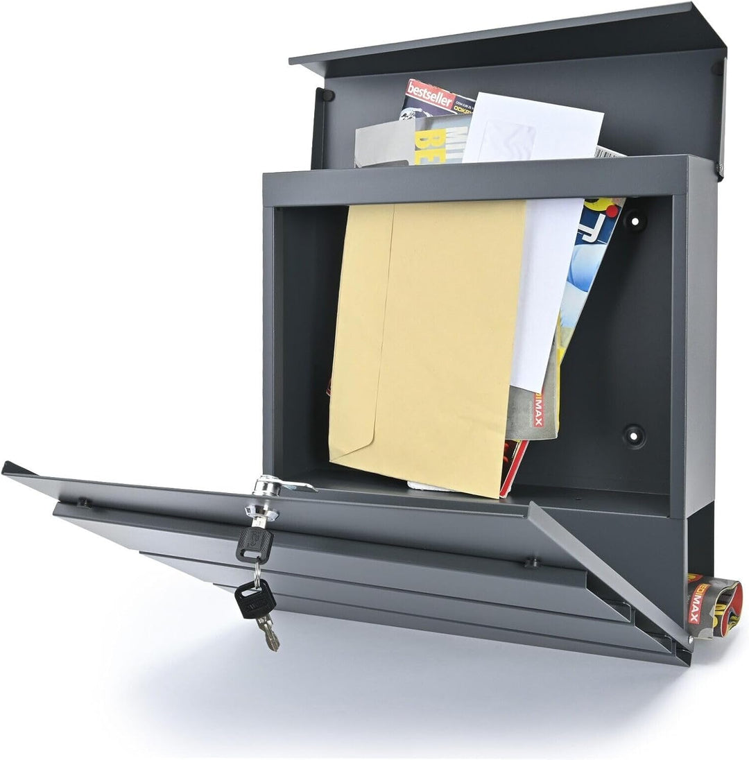 Verda Designer Briefkasten mit Zeitungsrfach, Postkasten, Wandbriefkasten, 2X Schlüssel, abschliessb