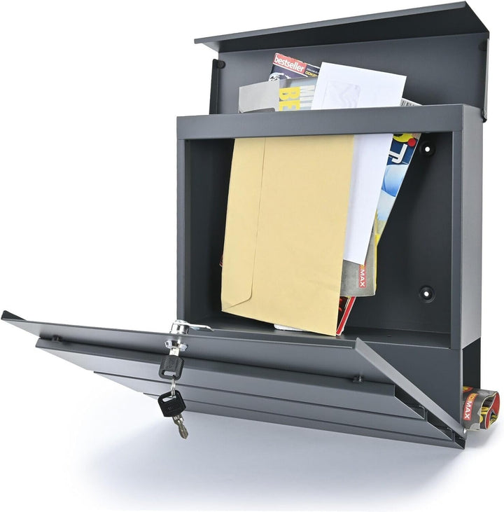Verda Designer Briefkasten mit Zeitungsrfach, Postkasten, Wandbriefkasten, 2X Schlüssel, abschliessb