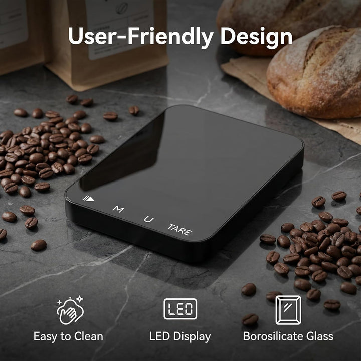 Diyife Rechteckige Kaffeewaage mit Timer, 2kg/0,1g Hochpräzise Digitale Waage - 6 Einheiten, 2 Timer