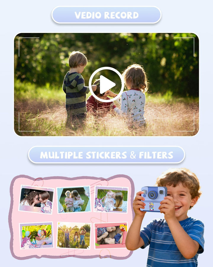 Kinder Sofortbildkamera, 1080p Sofortdruck Kamera für Kinder, 180° drehbares Selfie Objektiv mit 32G