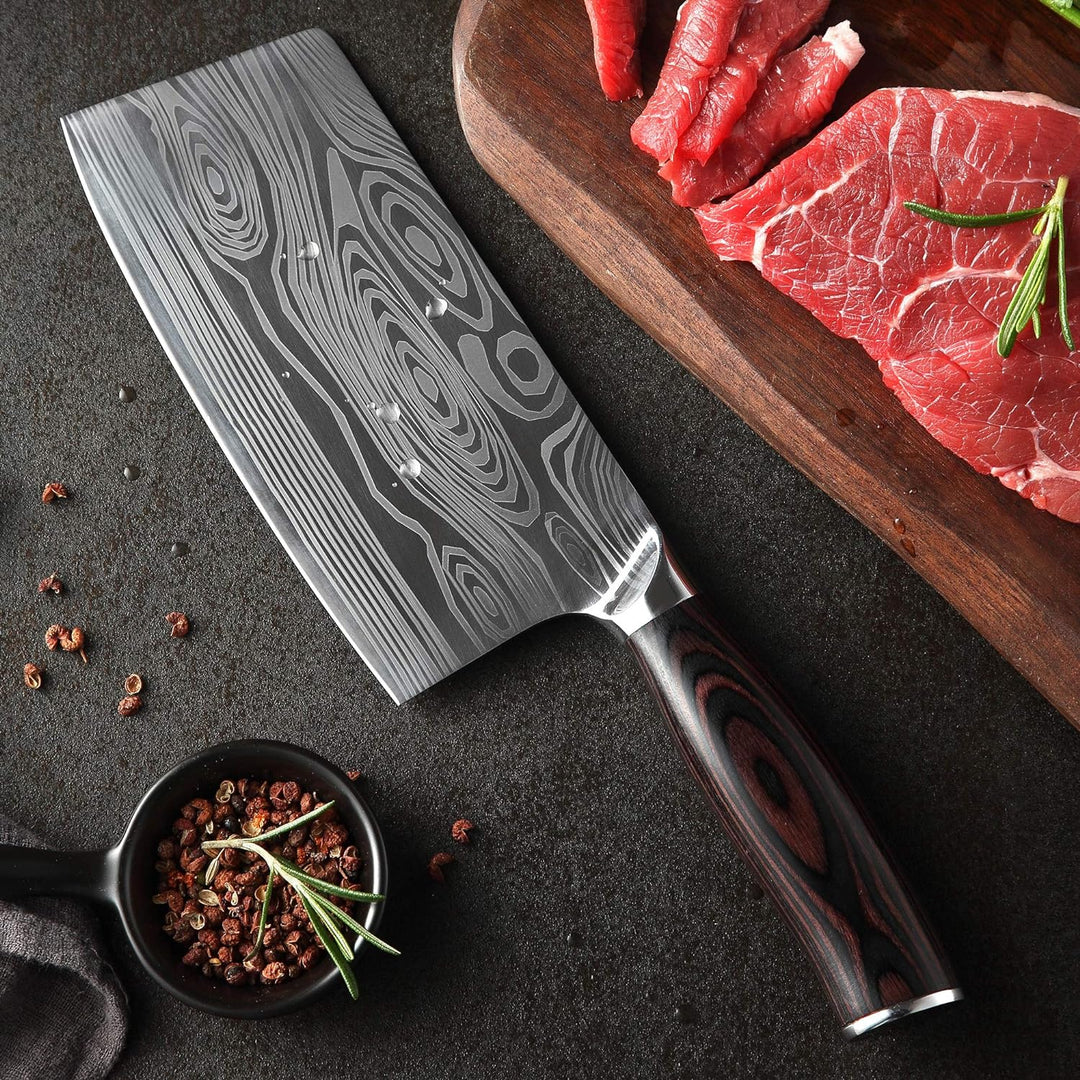 Theexecva Hackmesser Fleischerbeil 7 Zoll Deutsch Hochgekohlter Edelstahl Hackbeil Messer, professio