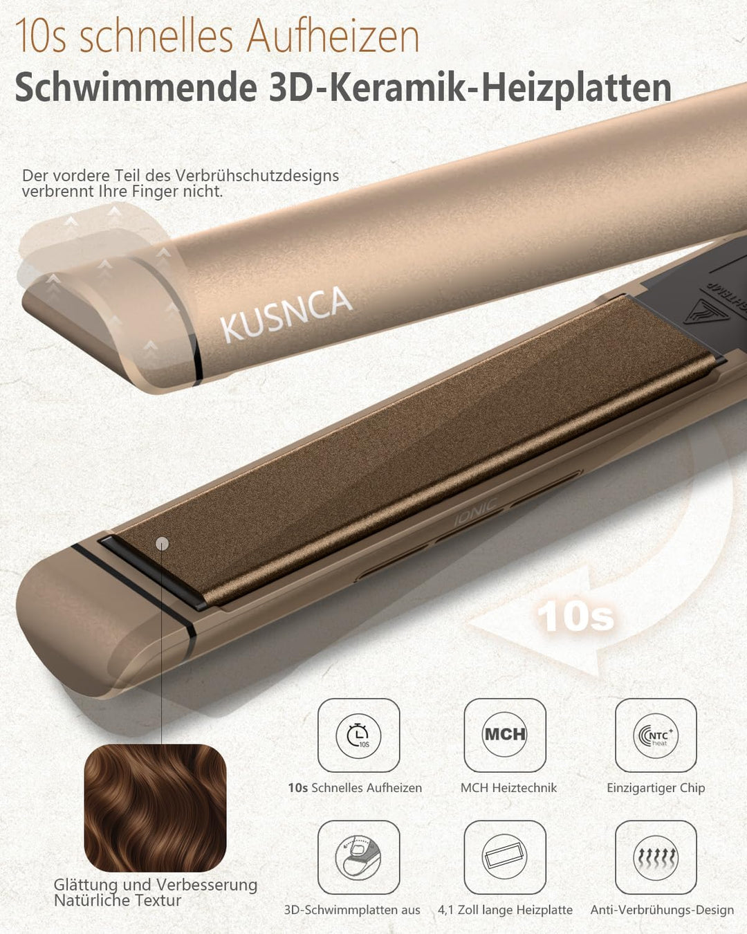 KUSNCA Ionen Glätteisen, 2 IN 1 Haarglätter Locken und Glätten Glatt und Glänzend, 3D-Schwebende Ker