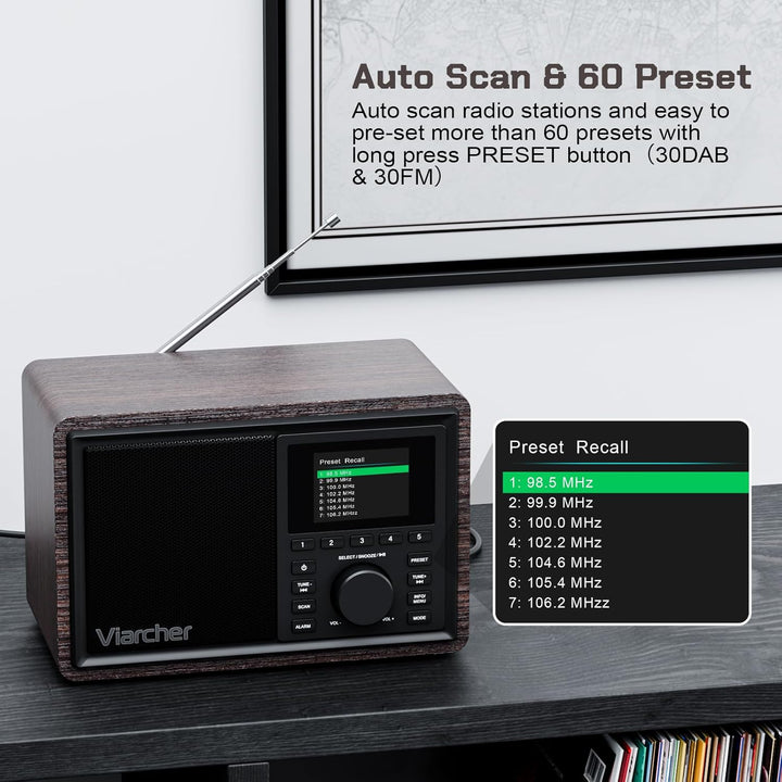 DAB/DAB+ & FM Digitalradio mit Bluetooth, Küchenradio mit Dual-Weckfunktion, Schlaf-Timer, 60 Sender