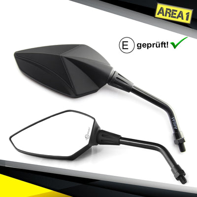 Area1 Premium Motorradspiegel schwarz Motorrad Rückspiegel Set (rechts+links) e-geprüft 2xM10 Rechts