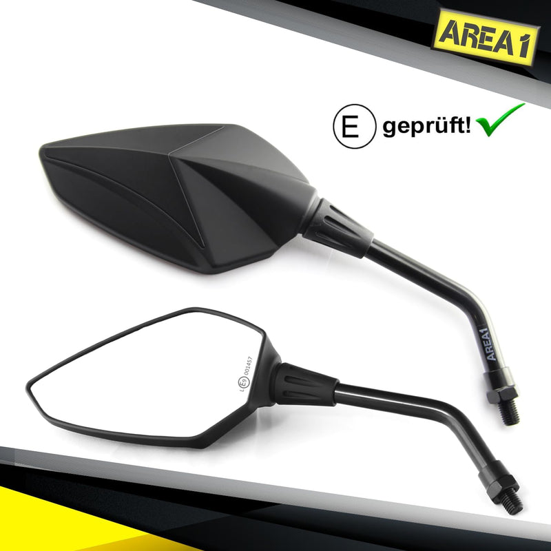 Area1 Premium Motorradspiegel schwarz Motorrad Rückspiegel Set (rechts+links) e-geprüft 2xM10 Rechts