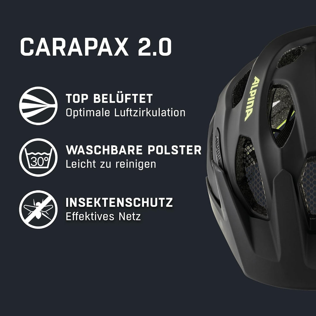 ALPINA Unisex - Erwachsene, CARAPAX 2.0 Fahrradhelm, black-red, 52-57 cm black-neon yellow matt 52-5