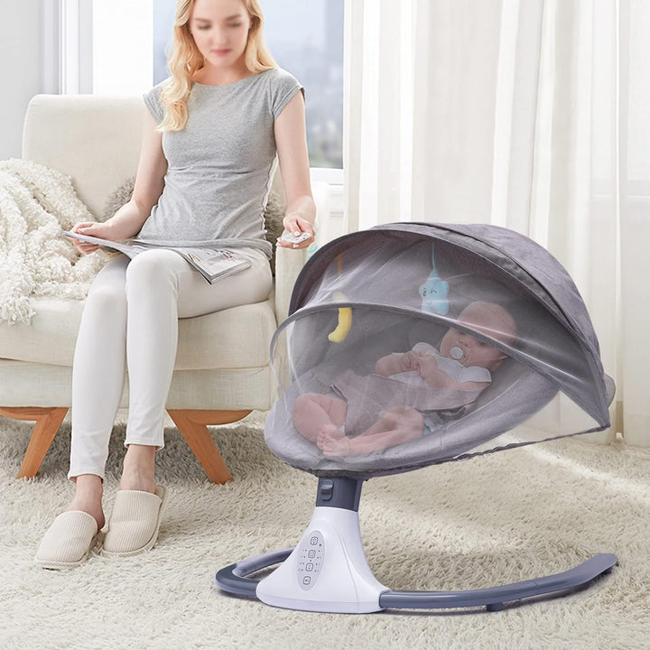Elektrische Babywiege, Elektrische Babyschaukel mit Musik und Sitz, Removable Crib Netting mit 4 Swi