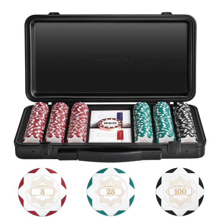 SLOWPLAY Nash 14g Ton Pokerchips-Set White Gold Edition, 300 STK Core Set | Mit Werten: 5,25,100 | V