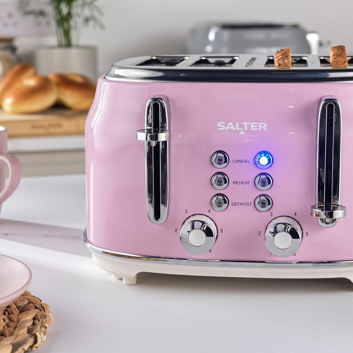 Salter Retro Toaster 4 Scheiben – Breite Schlitze, 6 Bräunungsgrad, Auftauen, Aufwärmen, Abbrechen F