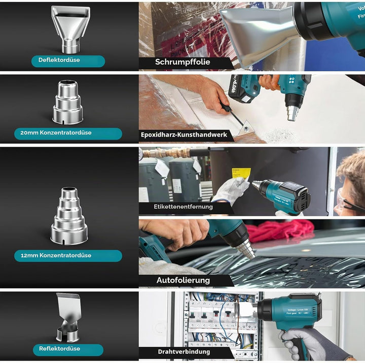 Kabelloses Heissluftgebläse und 5.5mAh Akkuladegerät. Akku Heissluftgebläse zum Schweissen, Rohrbieg