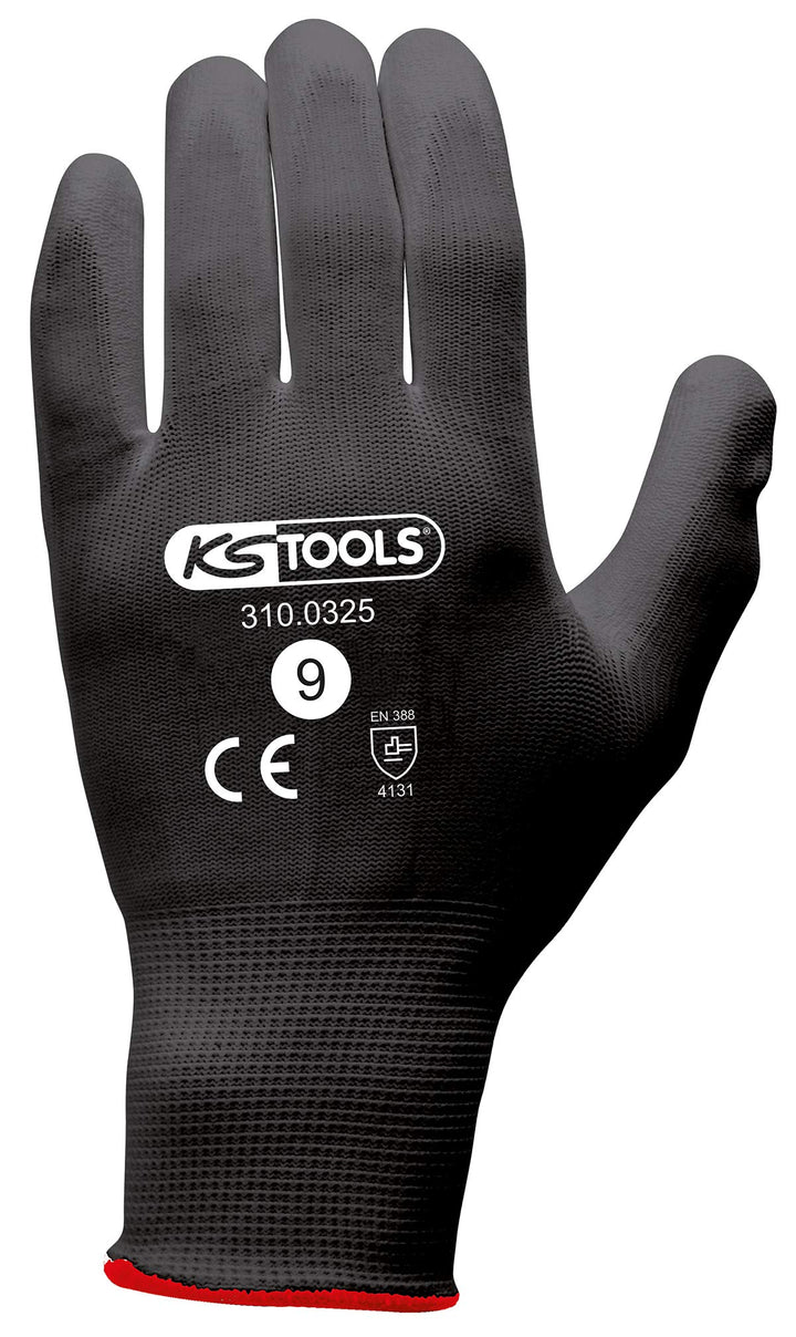 KS TOOLS - 310.0325 Mikrofaser-Handschuhe, schwarz, T.9, 12 Paar, T.9