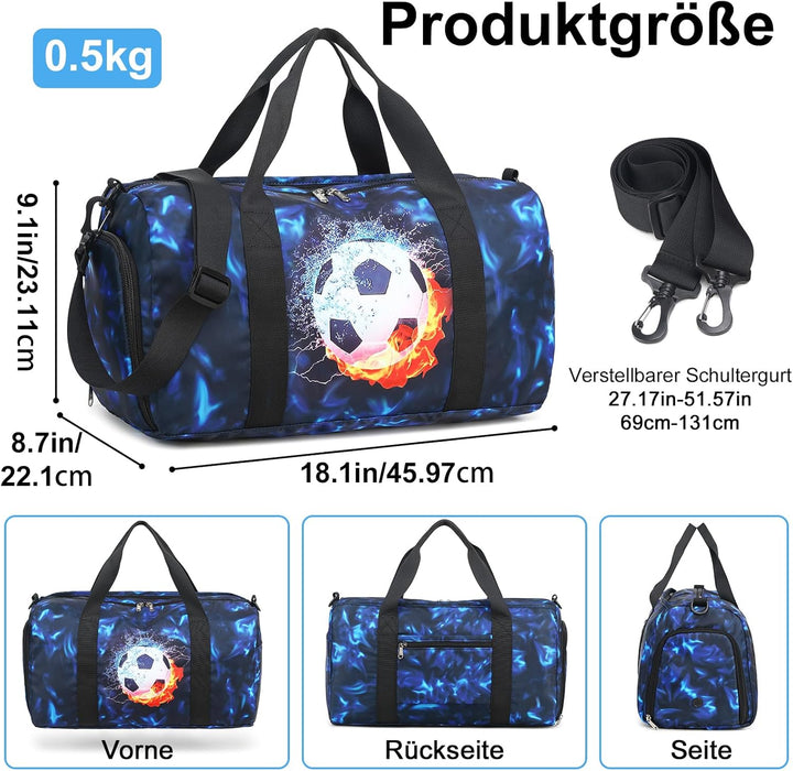 LEDAOU Sporttasche Kinder Schwimmtasche Jungen Damen mit Schuhfach und Nassfach Badetasche Teenager