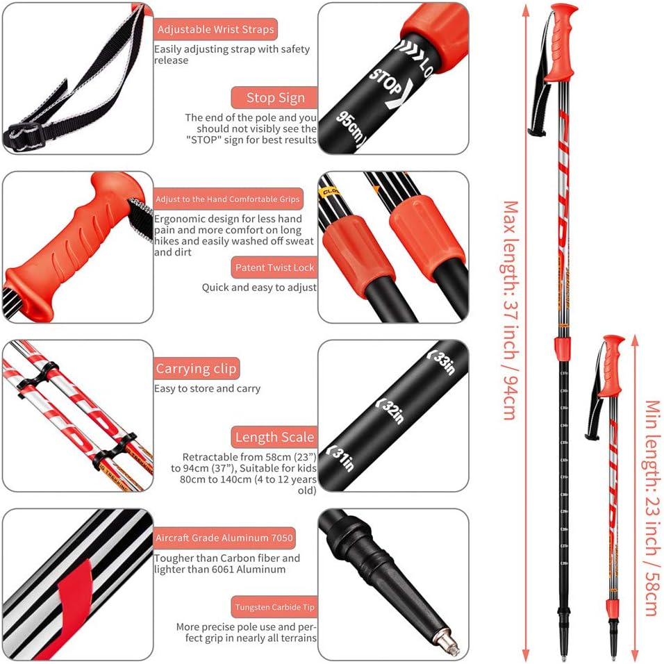 FitTrek Wanderstöcke Kinder - Trekkingstöcke - Walking Stöcke Teleskop - Nordic Walking Stock Verste