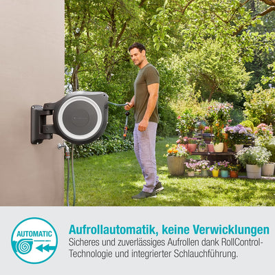 Gardena Wand-Schlauchbox RollUp M/L (grau) 25 m: flexible Bewässerung für mittelgrosse bis grosse Gä