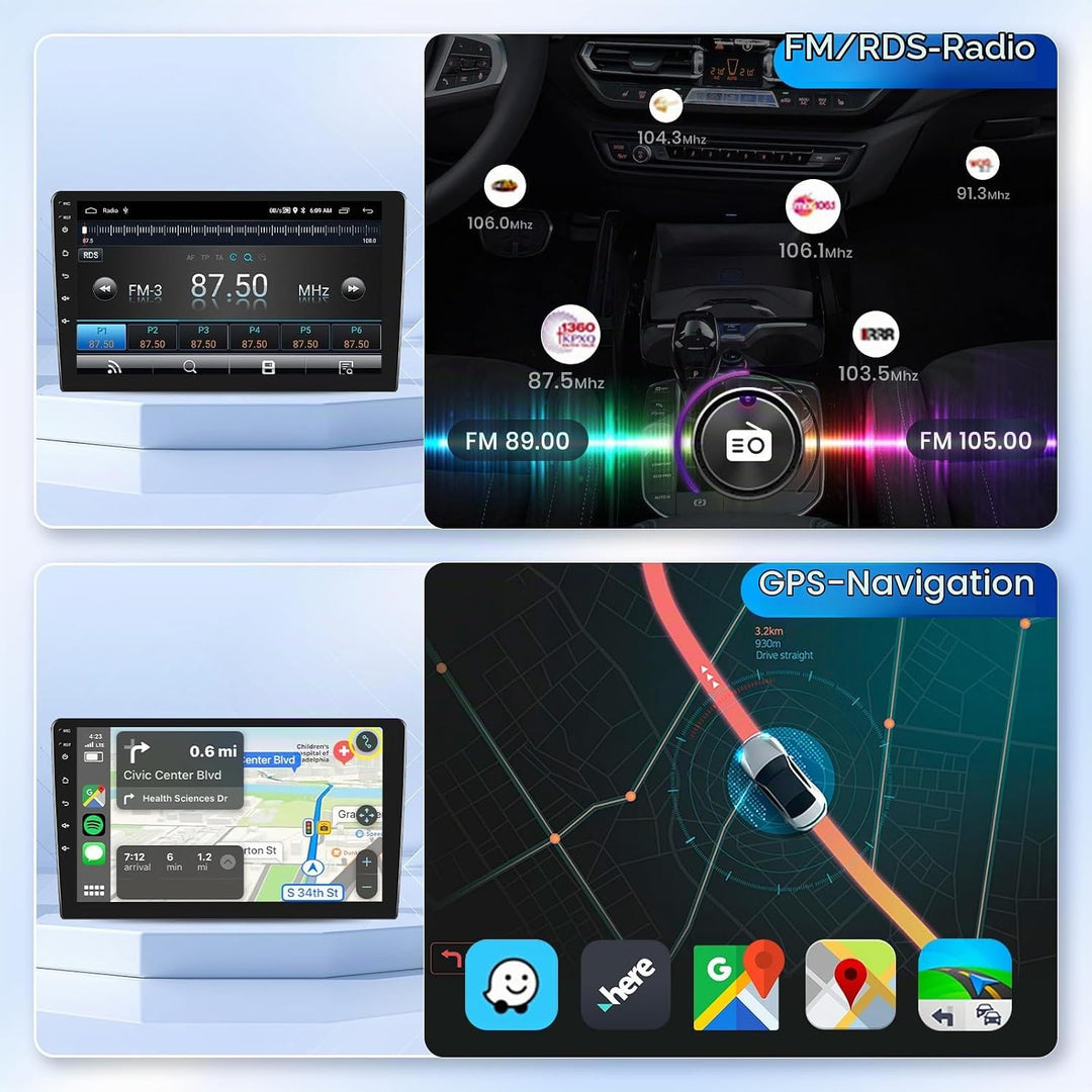 Podofo Carplay Autoradio für Peugeot 107/Citroen C1/Toyota Aygo, 10.1“ Touchscreen Autoradio 2G+64G