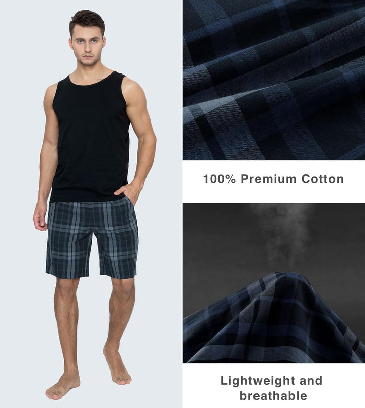 LAPASA Herren Pyjama Shorts mit Taschen, 2er Pack Pyjamahose Schlafshorts Baumwolle kurze Schlafanzu