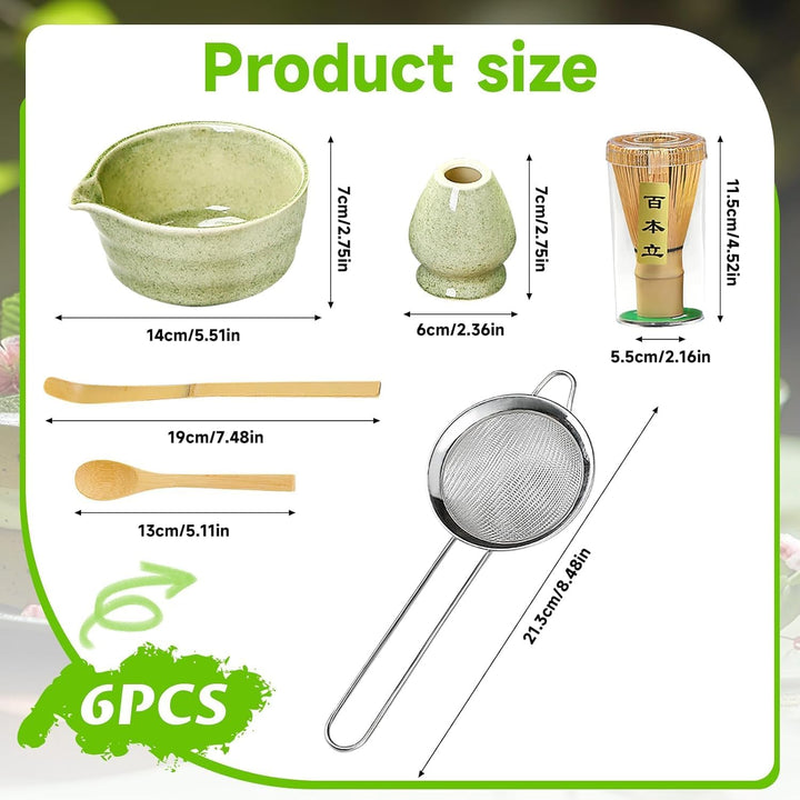 6 Stück Matcha Set, Matcha Tee Set, Matcha Besen Set, Matcha Schale, Matcha Besen mit Ausgiesser Mat