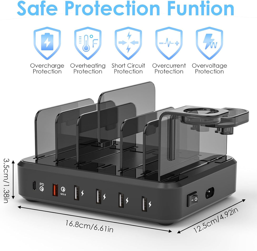 ZWOOS 68W/12A USB Ladestation mit 6 Anschlüssen und 20W PD Schnellladung für iPhone 14/13, 2-in-1 iW
