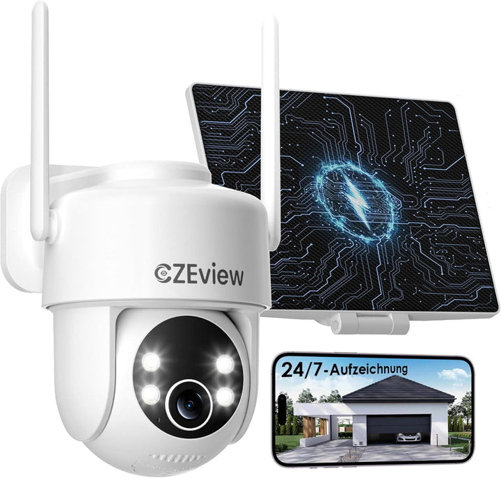 Alles in 1 Überwachungskamera Aussen Akku Solar, 2K, 100% Kabellos, 360° PTZ Kamera Überwachung Auss