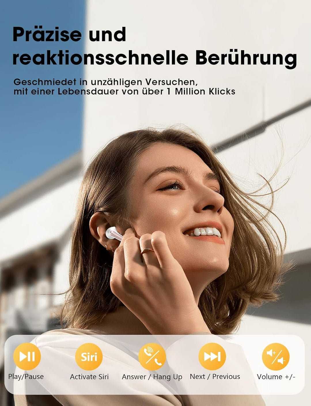 ZZU Bluetooth Kopfhörer Kabellos Bluetooth 5.4, In Ear Kopfhörer mit 4 ENC Mikrofonen, HiFi Tiefbass