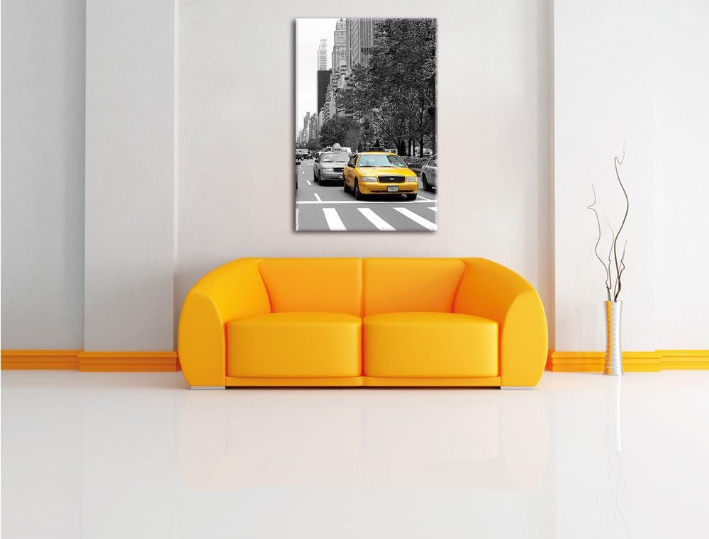 Pixxprint Taxis in New York Schwarz-Weiss als Leinwandbild/Grösse: 100x70 / Wandbild/Kunstdruck/fert