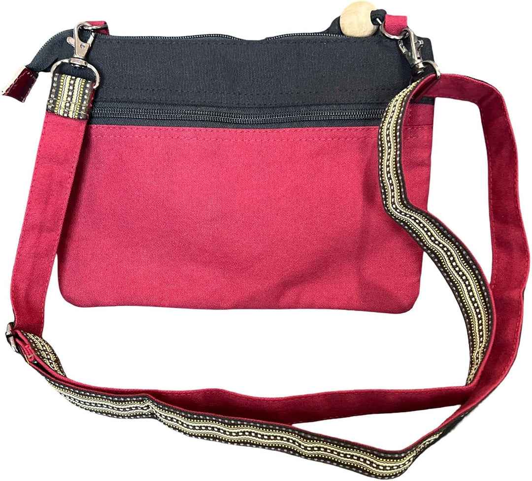 Macha Ethnische kleine Baumwolltasche mit bunten Drucken und Ledereinsätzen, Ethnische indische Baum
