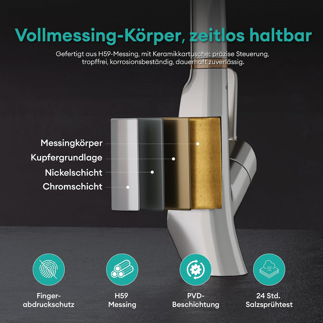 Mai &amp; Mai Wasserhahn Küche ausziehbar, Küchenarmatur mit LED-Digitalanzeig | 360° drehbar Einhebelmi