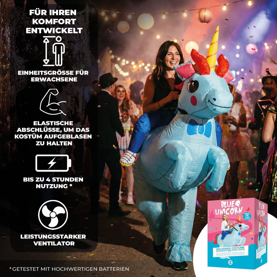 Aufblasbare Verkleidung Blaues Einhorn | Ungewöhnliches Kostüm in Erwachsenengrösse | Premium Qualit