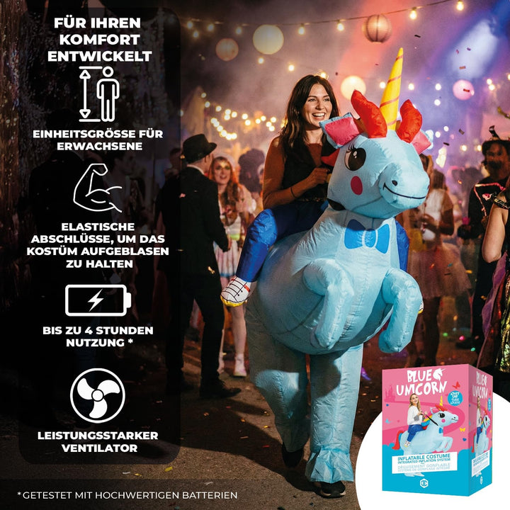 Aufblasbare Verkleidung Blaues Einhorn | Ungewöhnliches Kostüm in Erwachsenengrösse | Premium Qualit