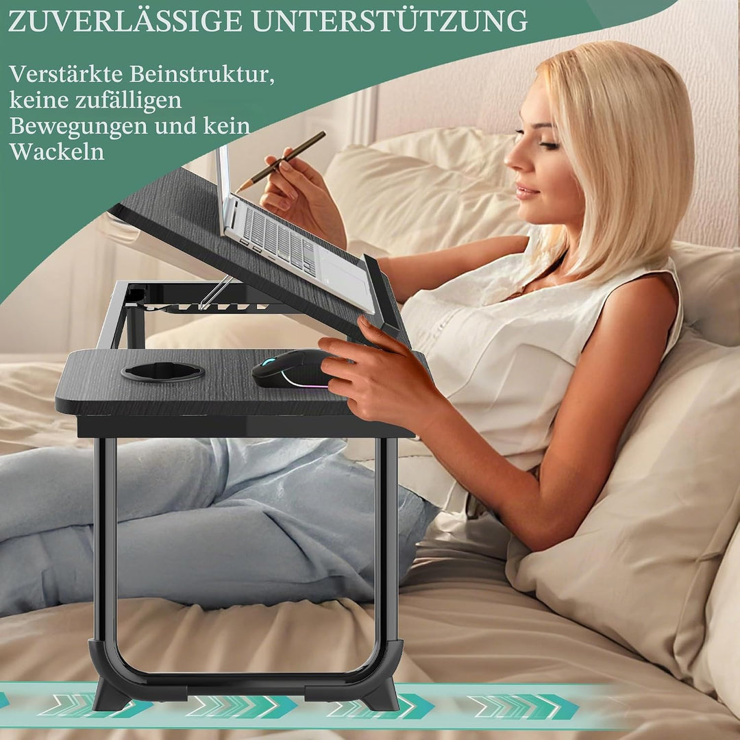 Soontrans Laptoptisch 63x27x33CM, Laptop Tisch mit Winkelverstellbar und Cup Slot, MDF, Betttisch mi