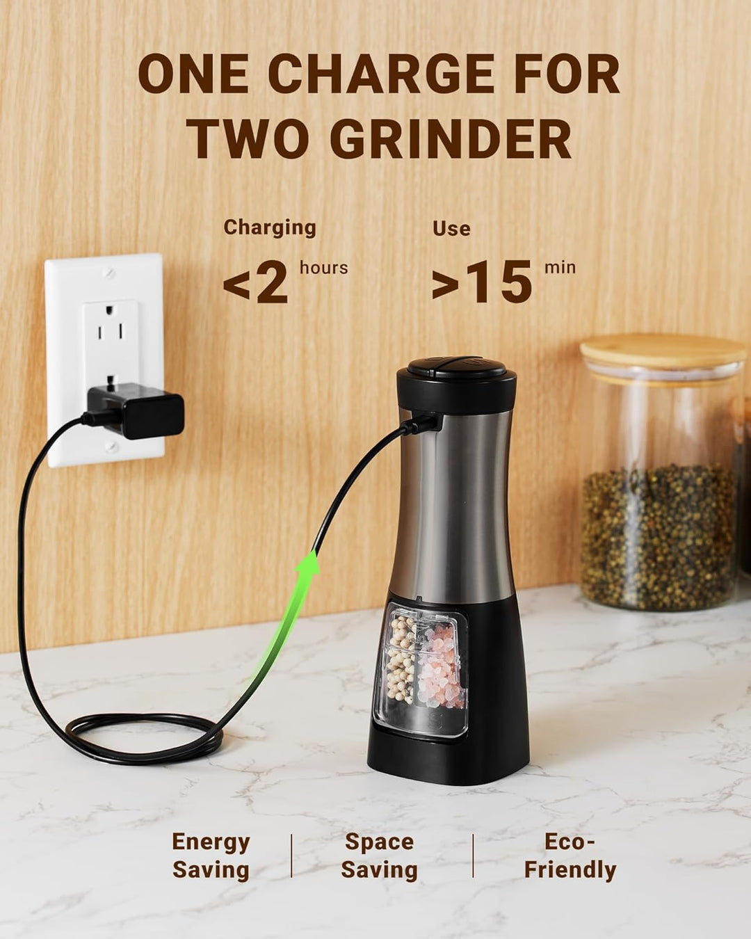 Sangcon 2 in 1 Salz und Pfeffermühle Elektrisch, Pfeffermühle USB-Aufladbarer,Automatische Einhandbe