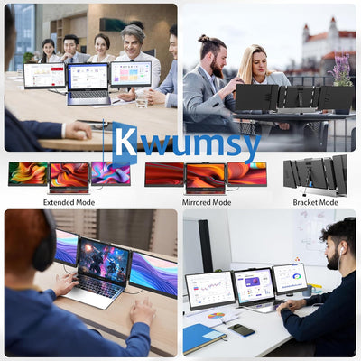 Kwumsy Tragbarer Monitor Für Laptop-14 Zoll FHD 1080p Dual Triple Screen Extender, Plug & Play Kein