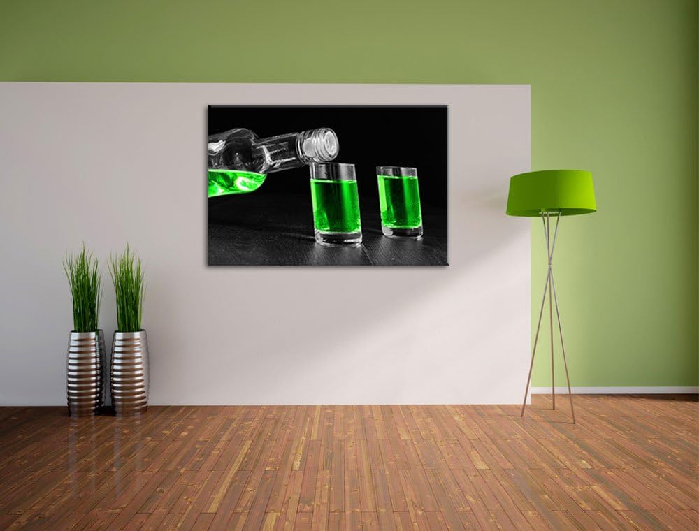 Dark Grüner Absynth schwarz/weiss Format: 100x70 auf Leinwand, XXL riesige Bilder fertig gerahmt mit