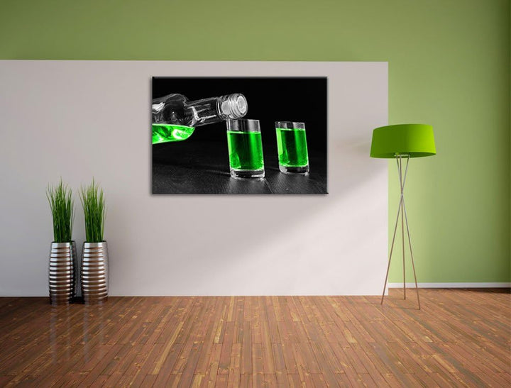 Dark Grüner Absynth schwarz/weiss Format: 100x70 auf Leinwand, XXL riesige Bilder fertig gerahmt mit