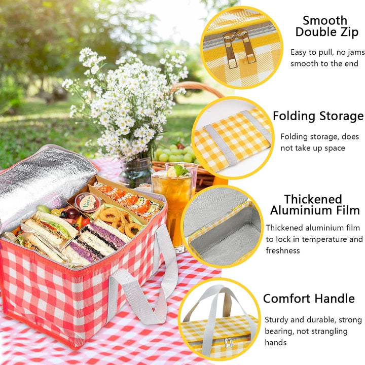 Huakaile Isolierte Picknickkörbe, 35 x 20 x 20 cm, mit Picknickdecke, 180 x 180 cm, tragbare, wasser