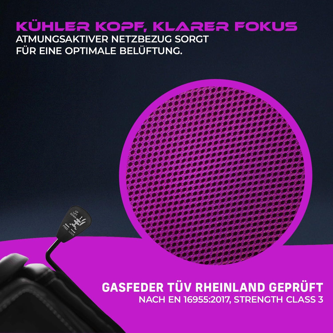 Gamer Stuhl Gaming Schreibtischstuhl Chefsessel Bürostuhl Ergonomisch, Lila, 9 Farbvarianten, gepols