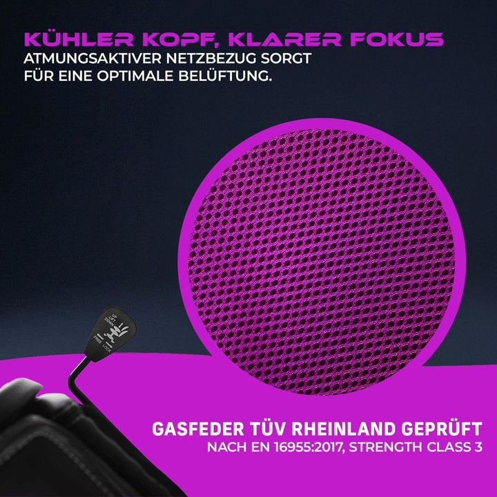 Gamer Stuhl Gaming Schreibtischstuhl Chefsessel Bürostuhl Ergonomisch, Lila, 9 Farbvarianten, gepols