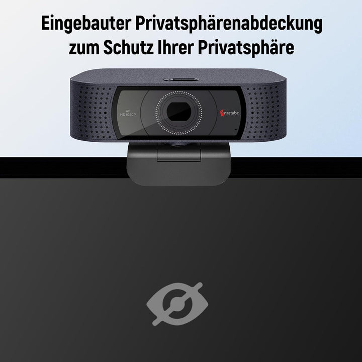 Angetube Webcam mit Mikrofonen - 1080P PC Webcam für Streaming, Autofokus PC Kamera mit eingebauter