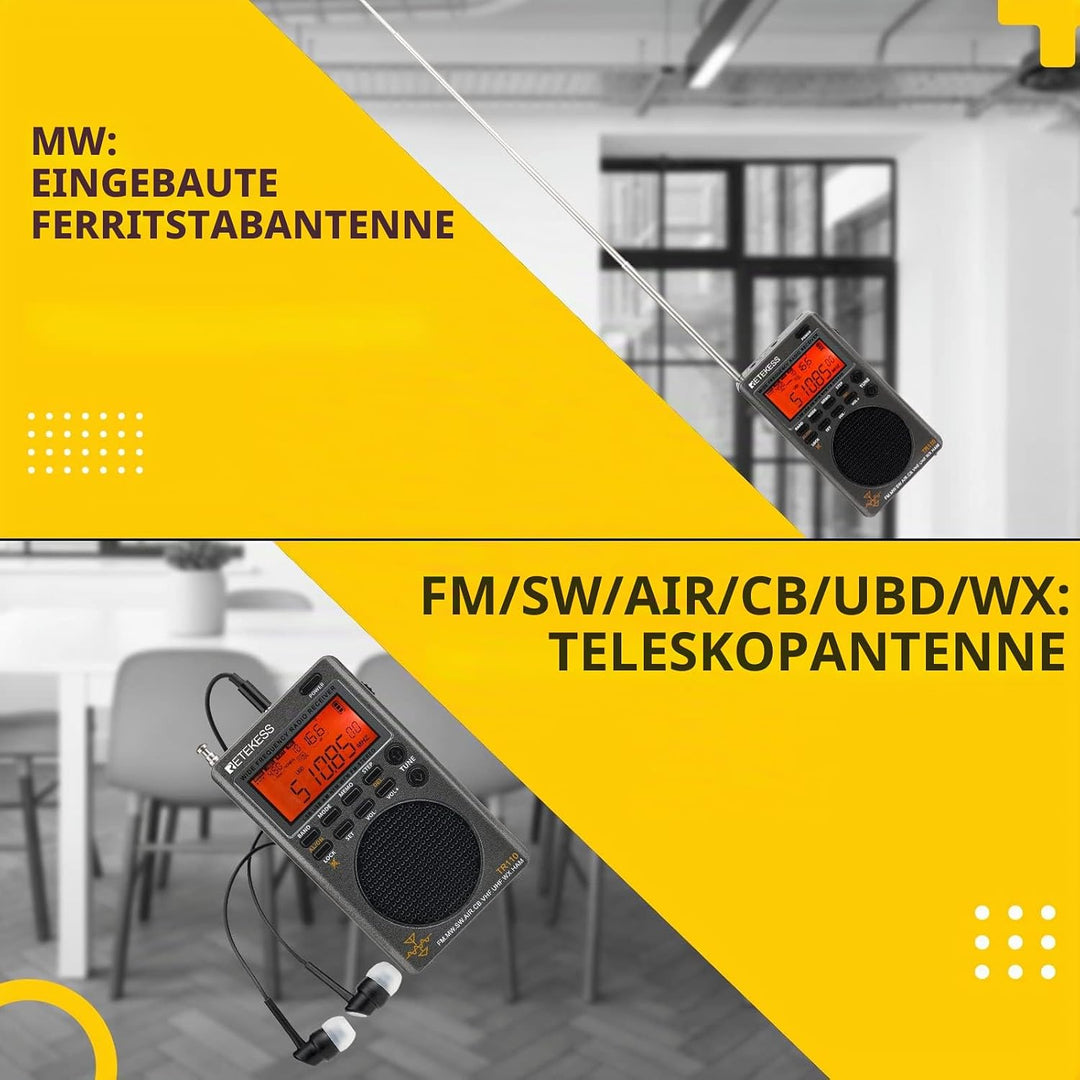 Retekess TR110 Tragbares Digitales Radio,FM MW SW SSB Air Band World Receives Radio,FM Stereo,Sleep