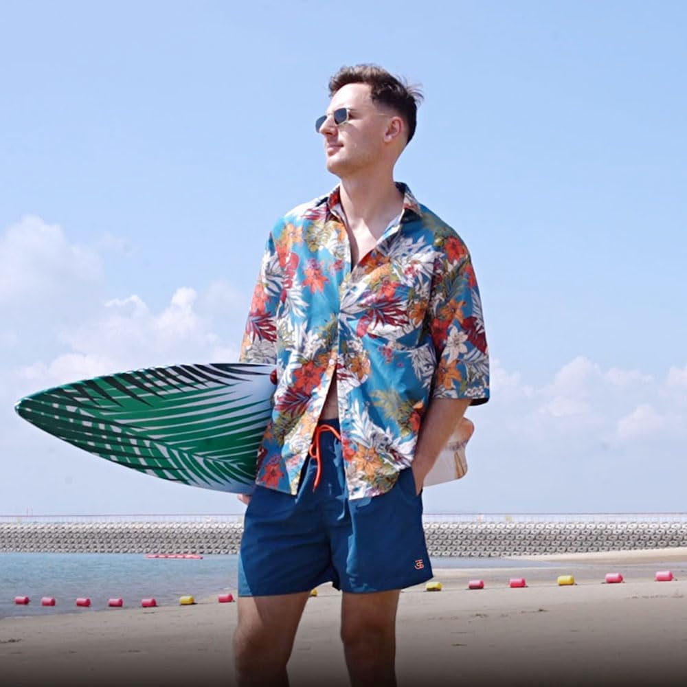JustSun Badehose Herren Schnelltrocknend Boardshorts mit Mesh-Futter und Verstellbarem Tunnelzug S D