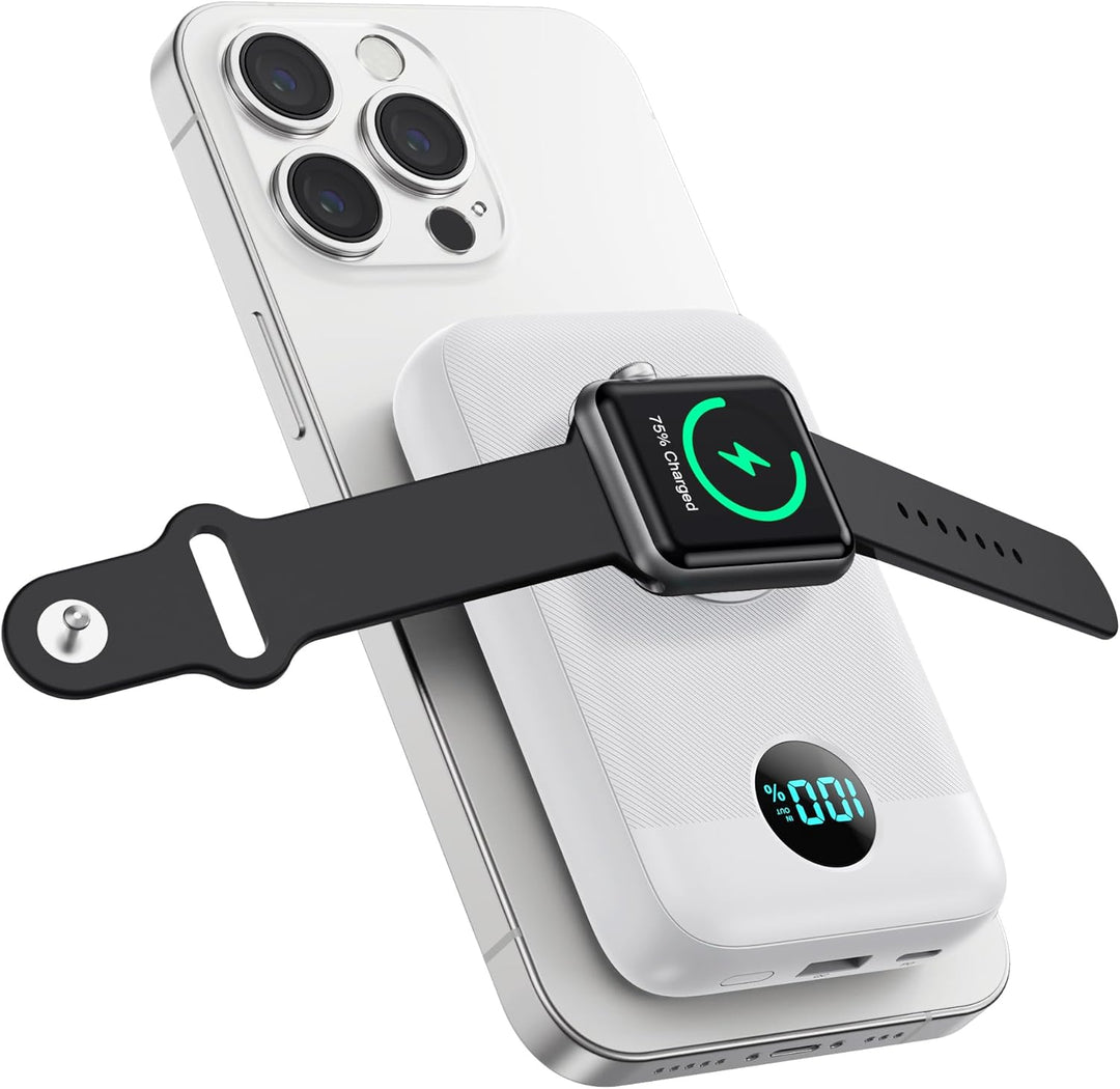 Magnetische Powerbank 10800mAh für Mag-Safe, 4-in-1 Wireless Power Bank mit i-Watch Ladegerät,QC4.0+