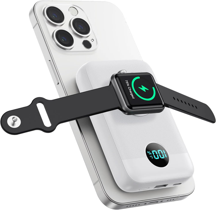 Magnetische Powerbank 10800mAh für Mag-Safe, 4-in-1 Wireless Power Bank mit i-Watch Ladegerät,QC4.0+