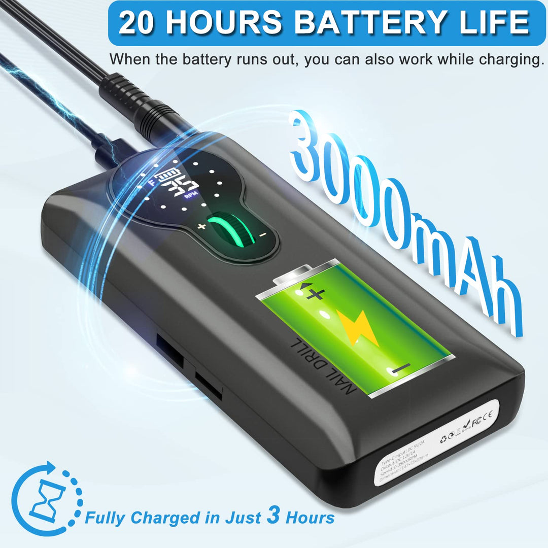 ENGERWALL Wiederaufladbarer Elektrische Nagelfräser 35000 U/min, Erstaunliche 15-Stunden-Akkulaufzei